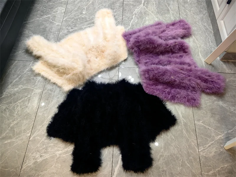 14 Colors Ostrich Feather Fur Coat Shearling Women Jackets Elegant Fashion Luxury Autumn Winter Top Clothes