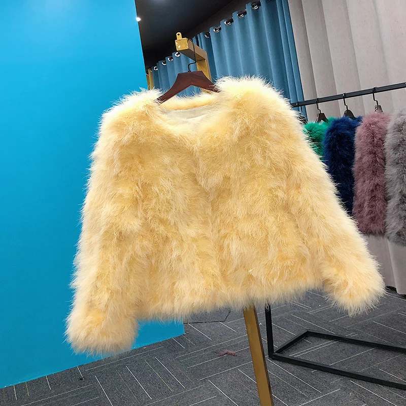 14 Colors Ostrich Feather Fur Coat Shearling Women Jackets Elegant Fashion Luxury Autumn Winter Top Clothes