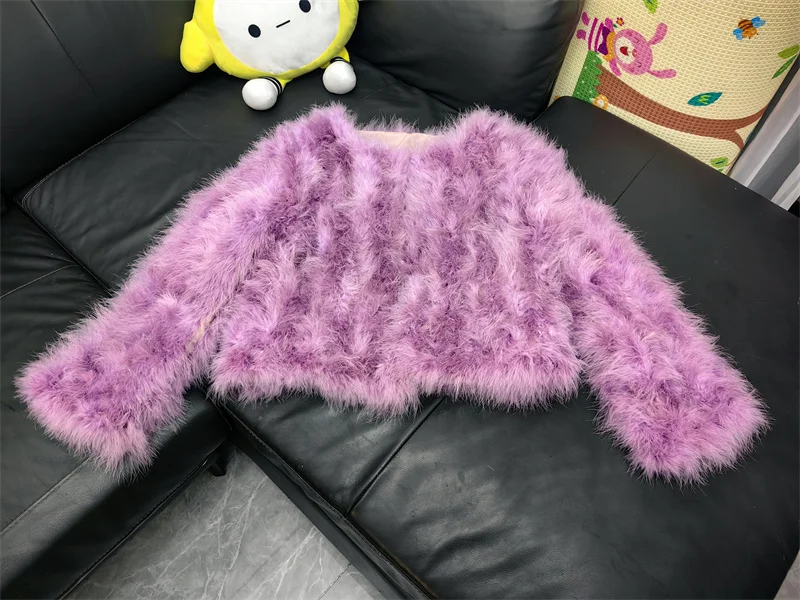 14 Colors Ostrich Feather Fur Coat Shearling Women Jackets Elegant Fashion Luxury Autumn Winter Top Clothes