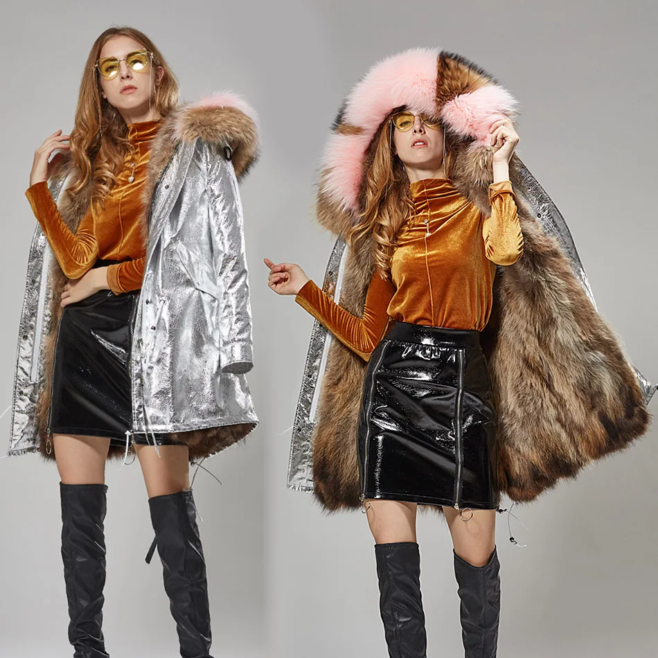 Maomaokong 2026 New Natural Fur Lining Real Fur Coat Winter Jacket Women Raccoon Fur Collar Warm Thick Parkas Female Clothing
