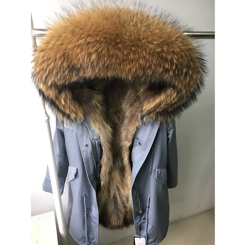 Maomaokong 2026 New Natural Fur Lining Real Fur Coat Winter Jacket Women Raccoon Fur Collar Warm Thick Parkas Female Clothing
