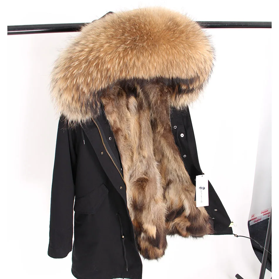 Maomaokong 2026 New Natural Fur Lining Real Fur Coat Winter Jacket Women Raccoon Fur Collar Warm Thick Parkas Female Clothing