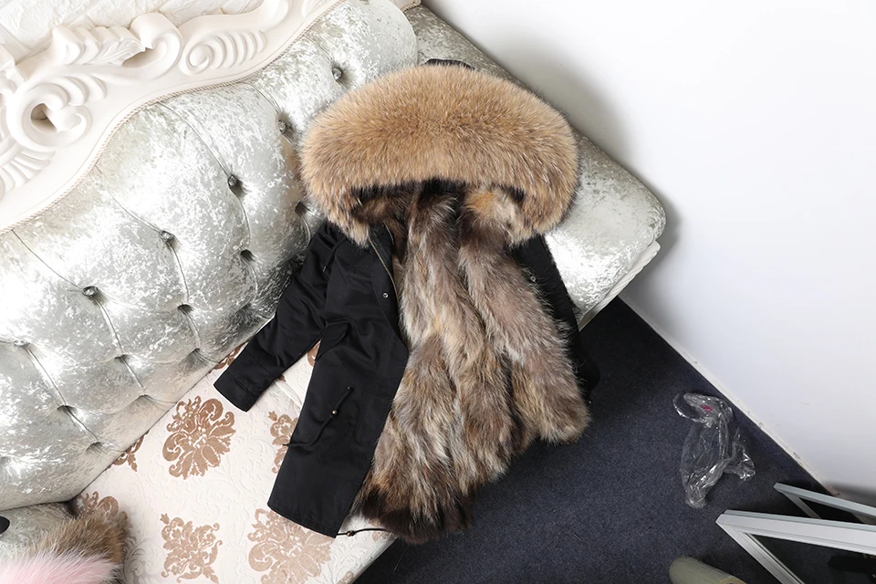Maomaokong 2026 New Natural Fur Lining Real Fur Coat Winter Jacket Women Raccoon Fur Collar Warm Thick Parkas Female Clothing