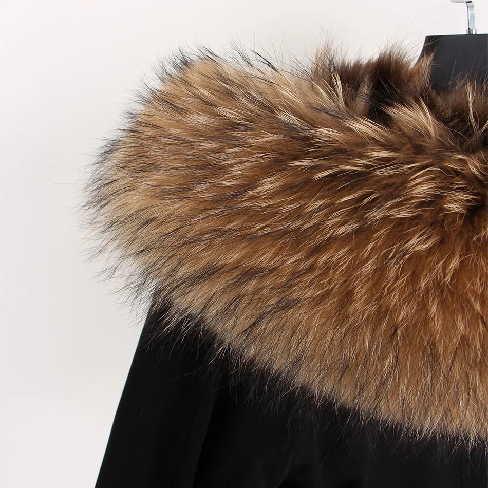 Maomaokong 2026 New Natural Fur Lining Real Fur Coat Winter Jacket Women Raccoon Fur Collar Warm Thick Parkas Female Clothing