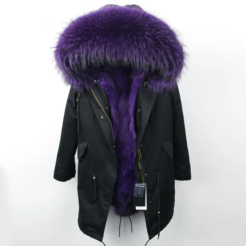 Maomaokong 2026 New Natural Fur Lining Real Fur Coat Winter Jacket Women Raccoon Fur Collar Warm Thick Parkas Female Clothing