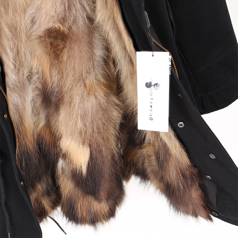 Maomaokong 2026 New Natural Fur Lining Real Fur Coat Winter Jacket Women Raccoon Fur Collar Warm Thick Parkas Female Clothing