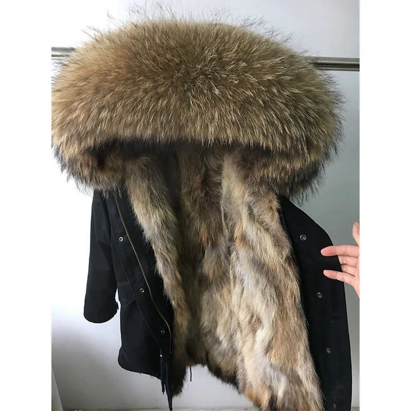 Maomaokong 2026 New Natural Fur Lining Real Fur Coat Winter Jacket Women Raccoon Fur Collar Warm Thick Parkas Female Clothing