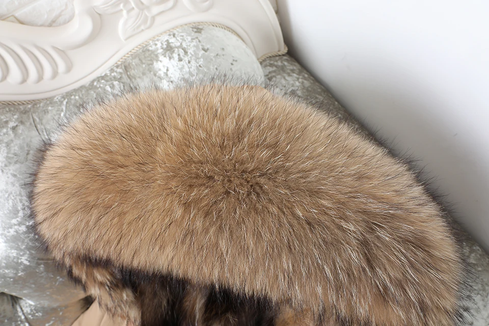 Maomaokong 2026 New Natural Fur Lining Real Fur Coat Winter Jacket Women Raccoon Fur Collar Warm Thick Parkas Female Clothing