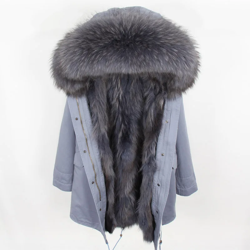 Maomaokong 2026 New Natural Fur Lining Real Fur Coat Winter Jacket Women Raccoon Fur Collar Warm Thick Parkas Female Clothing