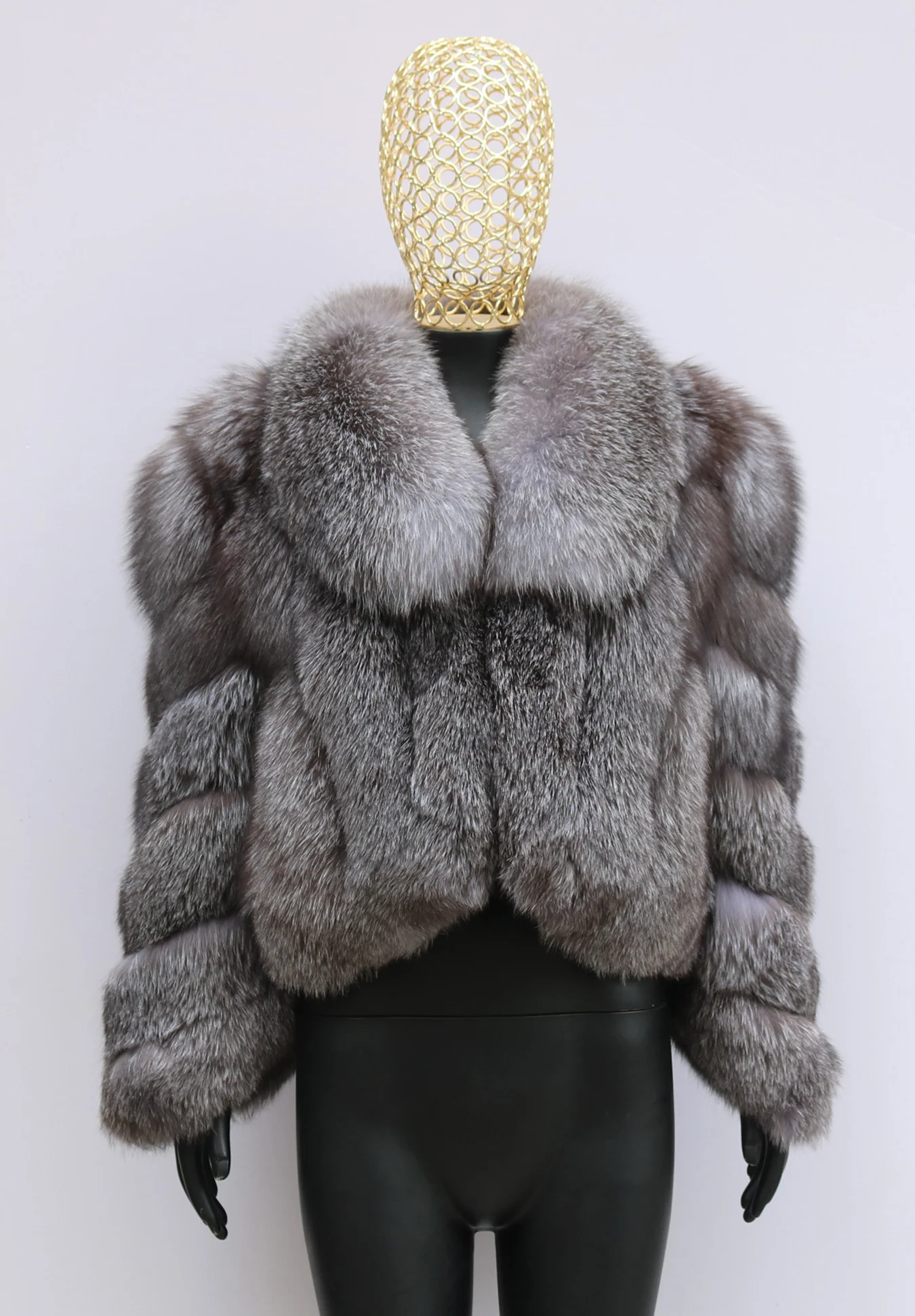 Women's Fur Real Fox Fur Coat Long Sleeve Luxury Natural Fox Cloth Turn Down Collar