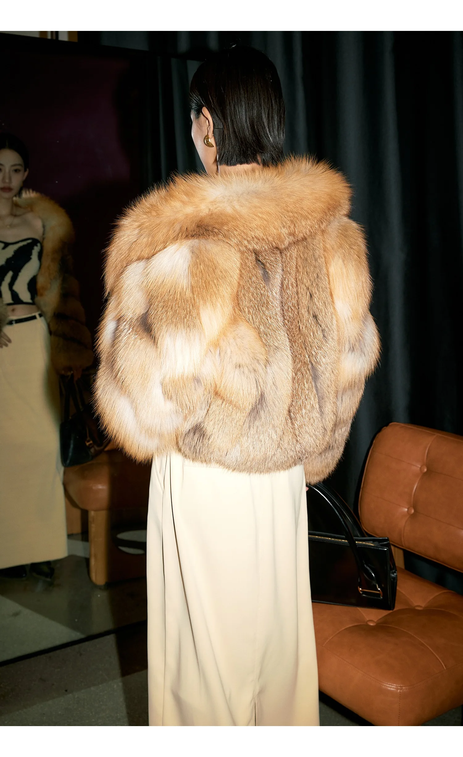 Women's Fur Real Fox Fur Coat Long Sleeve Luxury Natural Fox Cloth Turn Down Collar