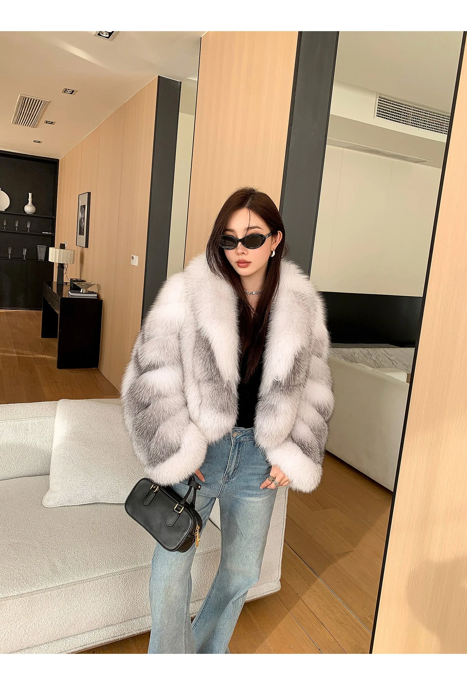 Women's Fur Real Fox Fur Coat Long Sleeve Luxury Natural Fox Cloth Turn Down Collar