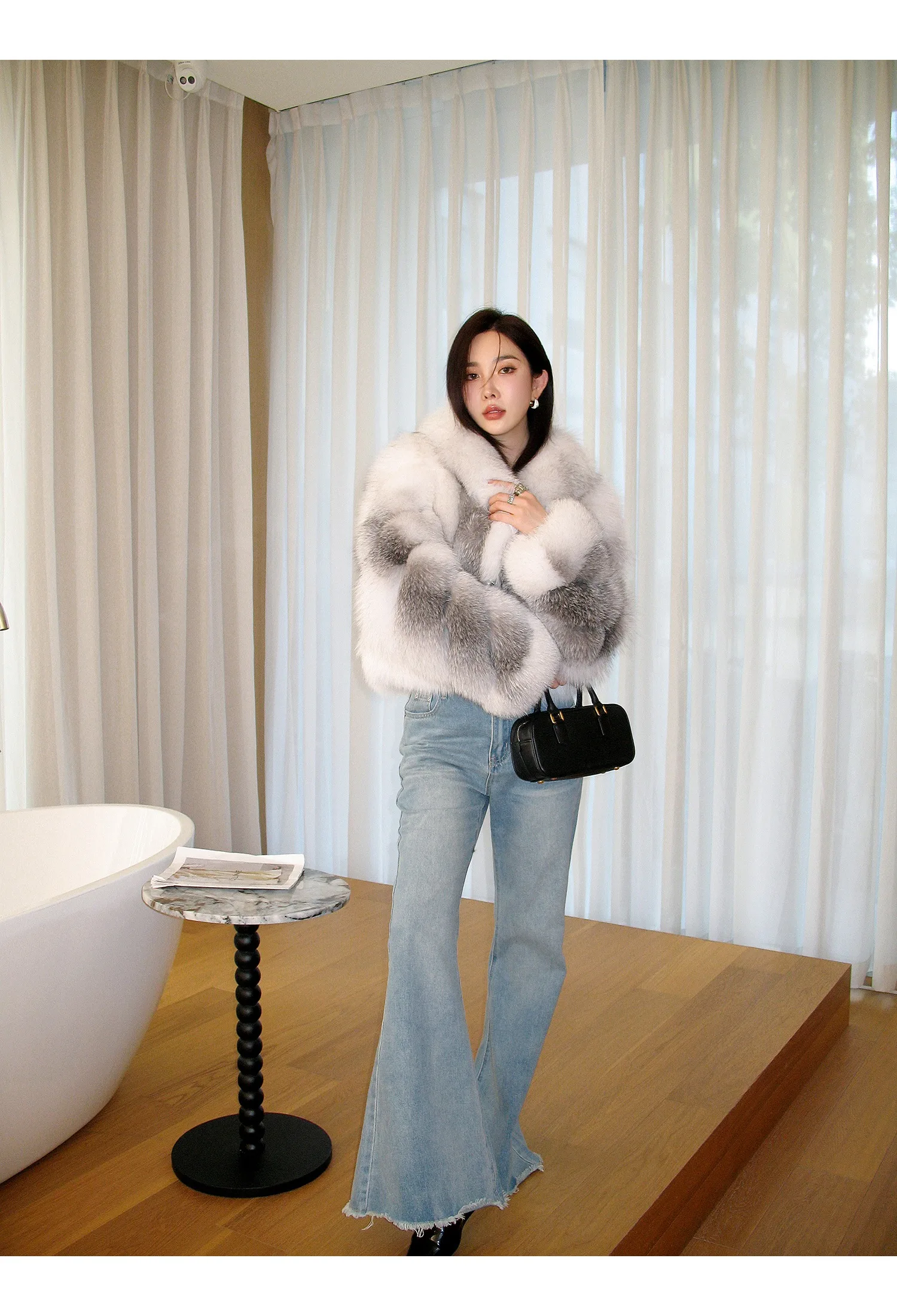 Women's Fur Real Fox Fur Coat Long Sleeve Luxury Natural Fox Cloth Turn Down Collar