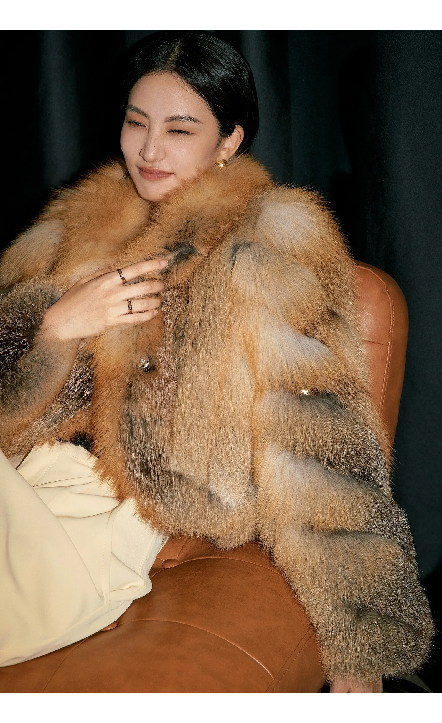 Women's Fur Real Fox Fur Coat Long Sleeve Luxury Natural Fox Cloth Turn Down Collar