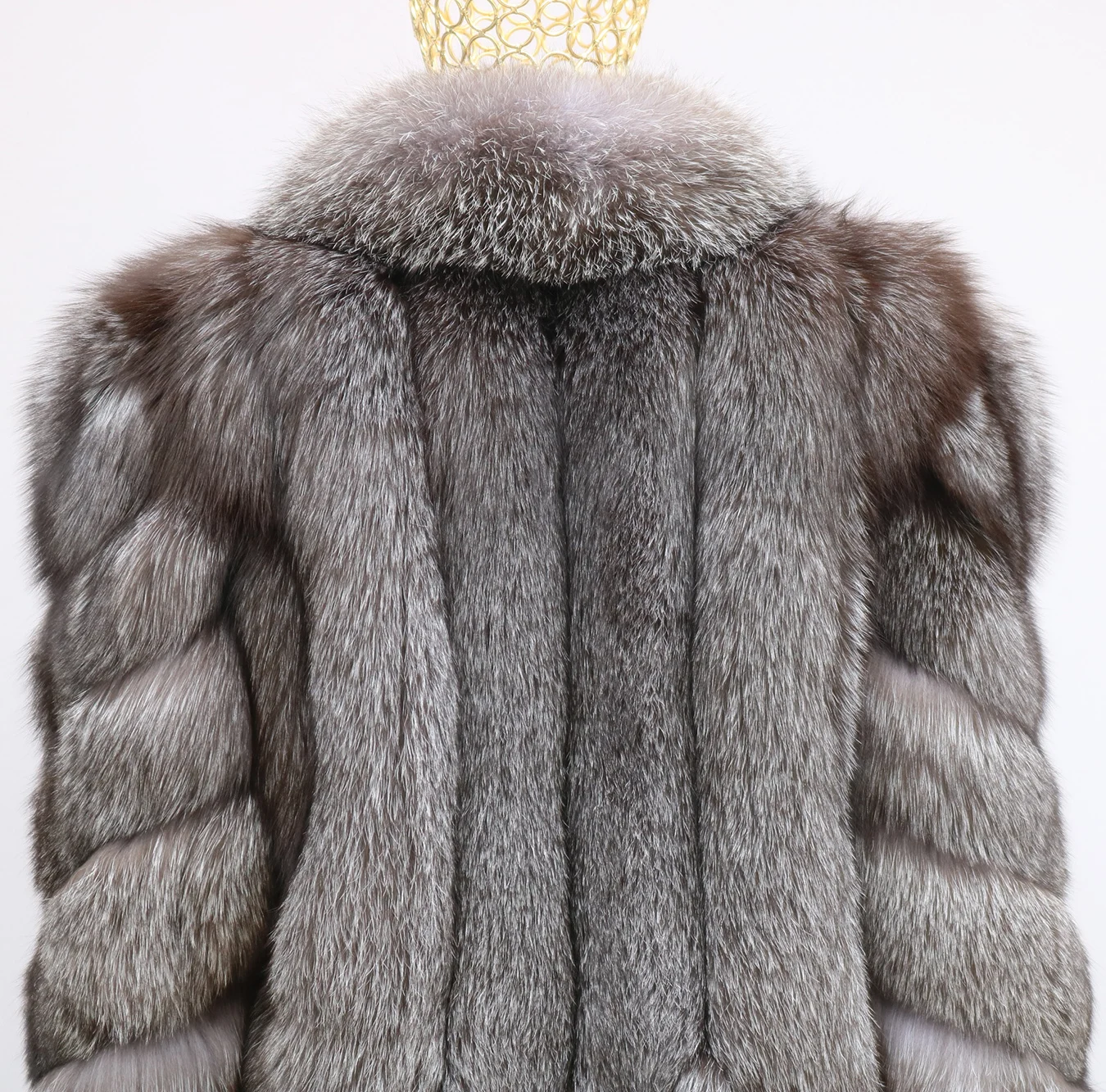 Women's Fur Real Fox Fur Coat Long Sleeve Luxury Natural Fox Cloth Turn Down Collar