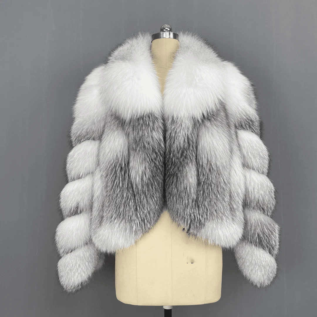 Women's Fur Real Fox Fur Coat Long Sleeve Luxury Natural Fox Cloth Turn Down Collar