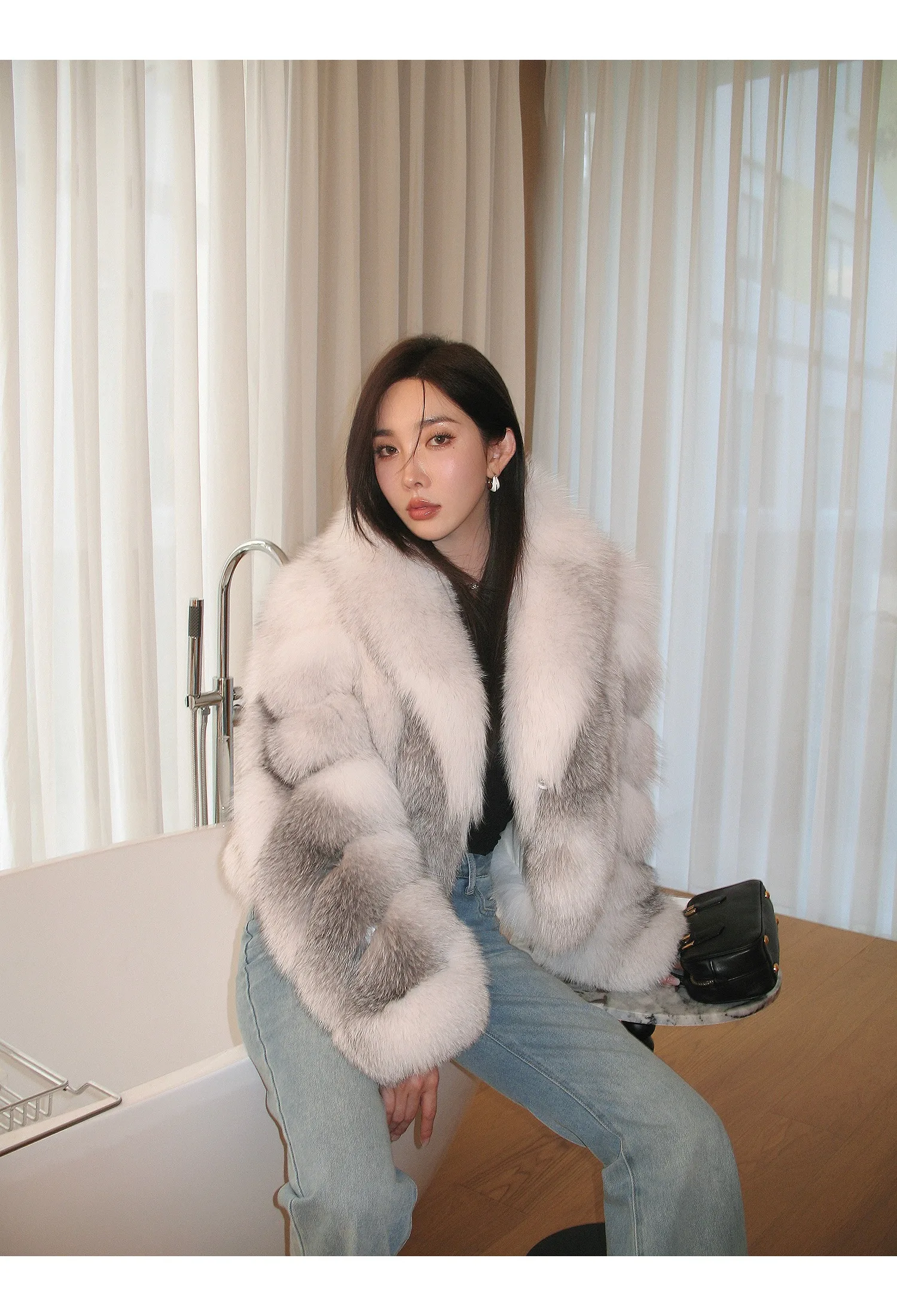 Women's Fur Real Fox Fur Coat Long Sleeve Luxury Natural Fox Cloth Turn Down Collar