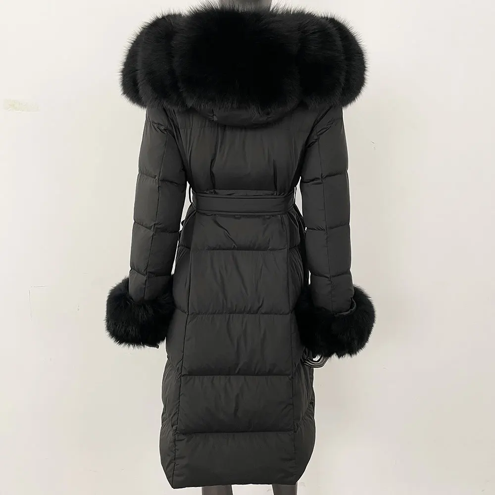 OFTBUY 2024 Long Winter Jacket Women Natural Real Raccoon Fox Fur Collar Hooded White Duck Down Coat Thick Warm Casual Outerwear