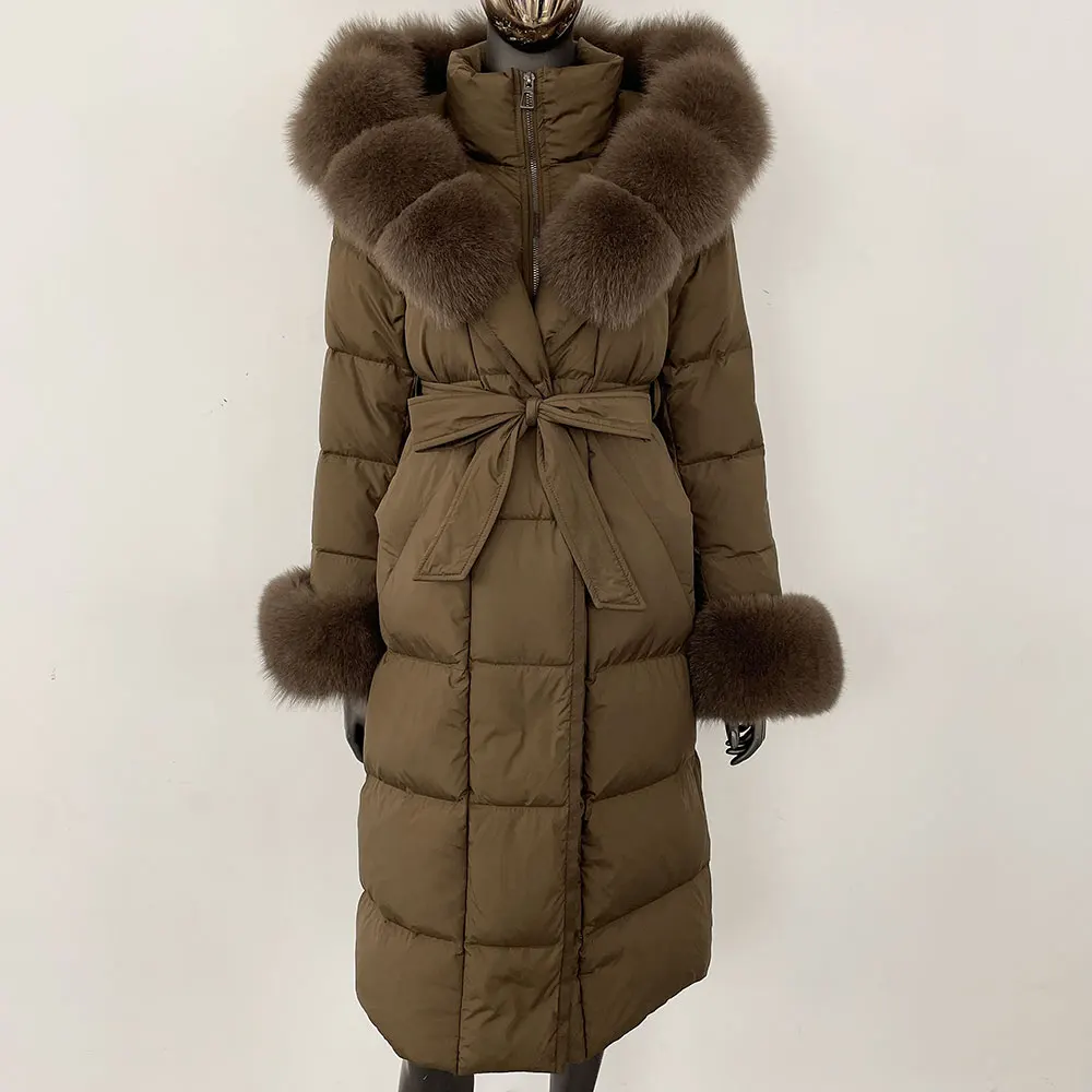 OFTBUY 2024 Long Winter Jacket Women Natural Real Raccoon Fox Fur Collar Hooded White Duck Down Coat Thick Warm Casual Outerwear
