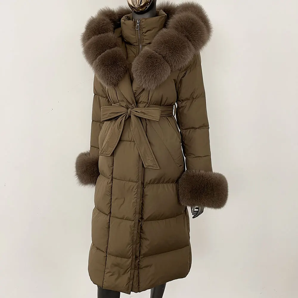 OFTBUY 2024 Long Winter Jacket Women Natural Real Raccoon Fox Fur Collar Hooded White Duck Down Coat Thick Warm Casual Outerwear