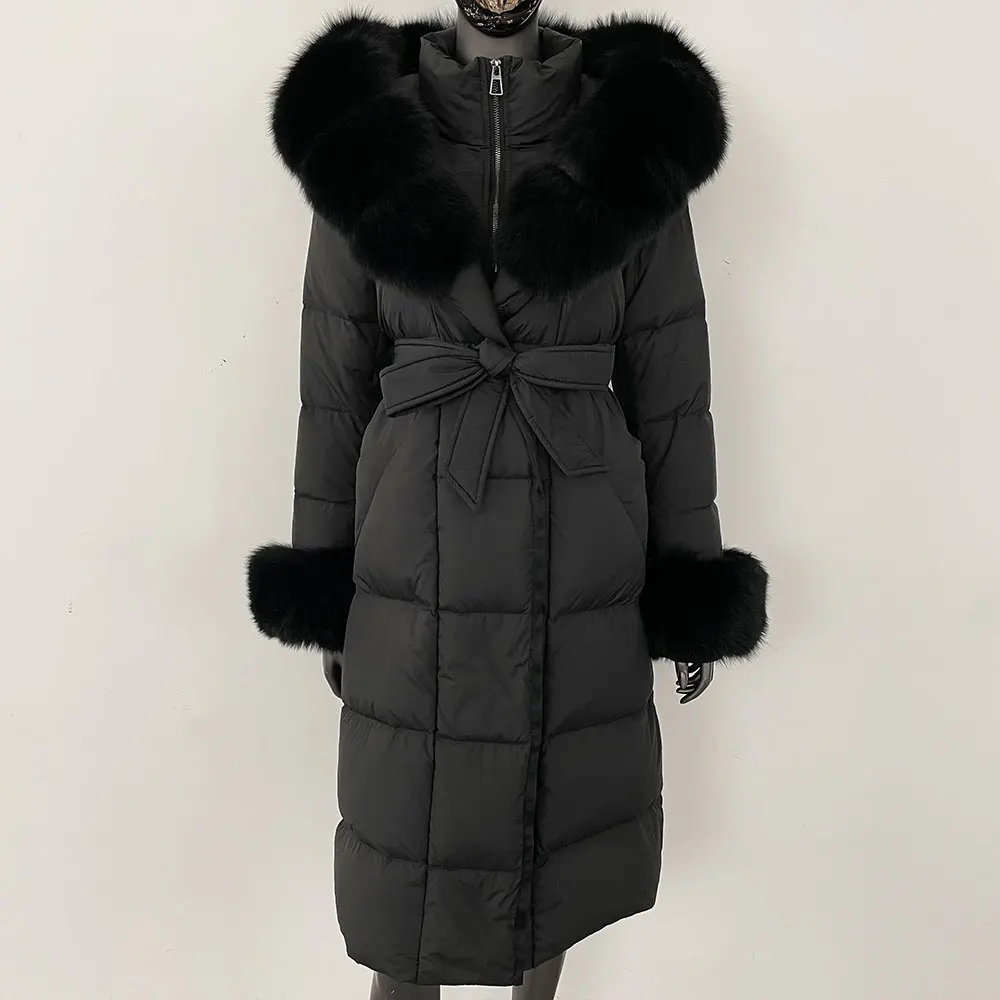 OFTBUY 2024 Long Winter Jacket Women Natural Real Raccoon Fox Fur Collar Hooded White Duck Down Coat Thick Warm Casual Outerwear