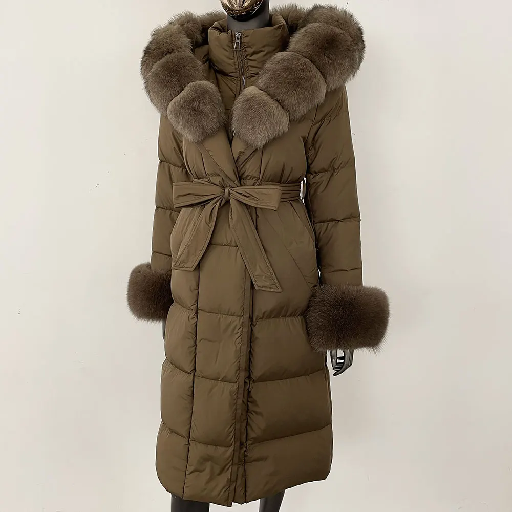OFTBUY 2024 Long Winter Jacket Women Natural Real Raccoon Fox Fur Collar Hooded White Duck Down Coat Thick Warm Casual Outerwear