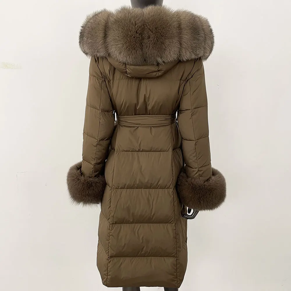 OFTBUY 2024 Long Winter Jacket Women Natural Real Raccoon Fox Fur Collar Hooded White Duck Down Coat Thick Warm Casual Outerwear
