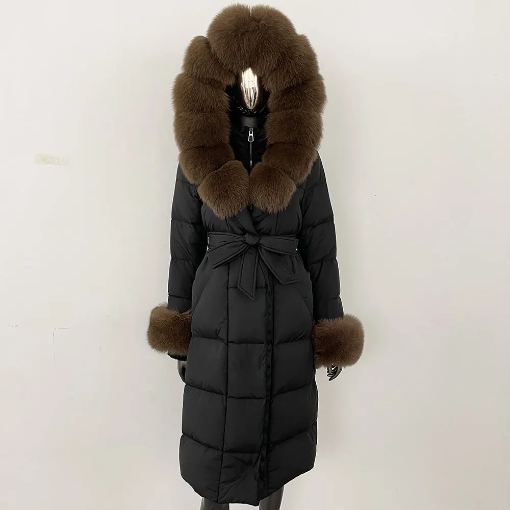 OFTBUY 2024 Long Winter Jacket Women Natural Real Raccoon Fox Fur Collar Hooded White Duck Down Coat Thick Warm Casual Outerwear