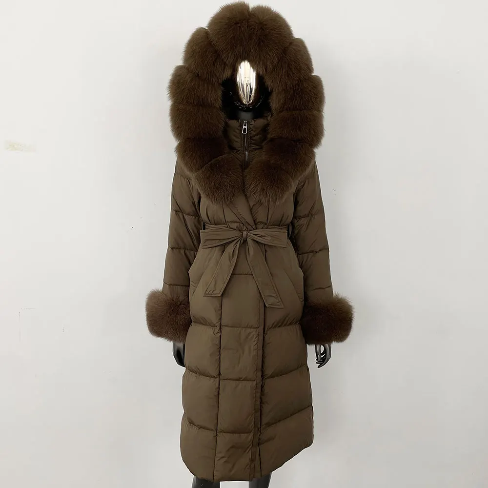 OFTBUY 2024 Long Winter Jacket Women Natural Real Raccoon Fox Fur Collar Hooded White Duck Down Coat Thick Warm Casual Outerwear
