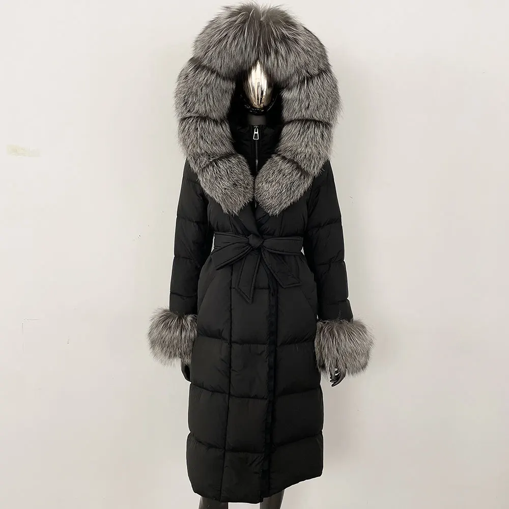 OFTBUY 2024 Long Winter Jacket Women Natural Real Raccoon Fox Fur Collar Hooded White Duck Down Coat Thick Warm Casual Outerwear