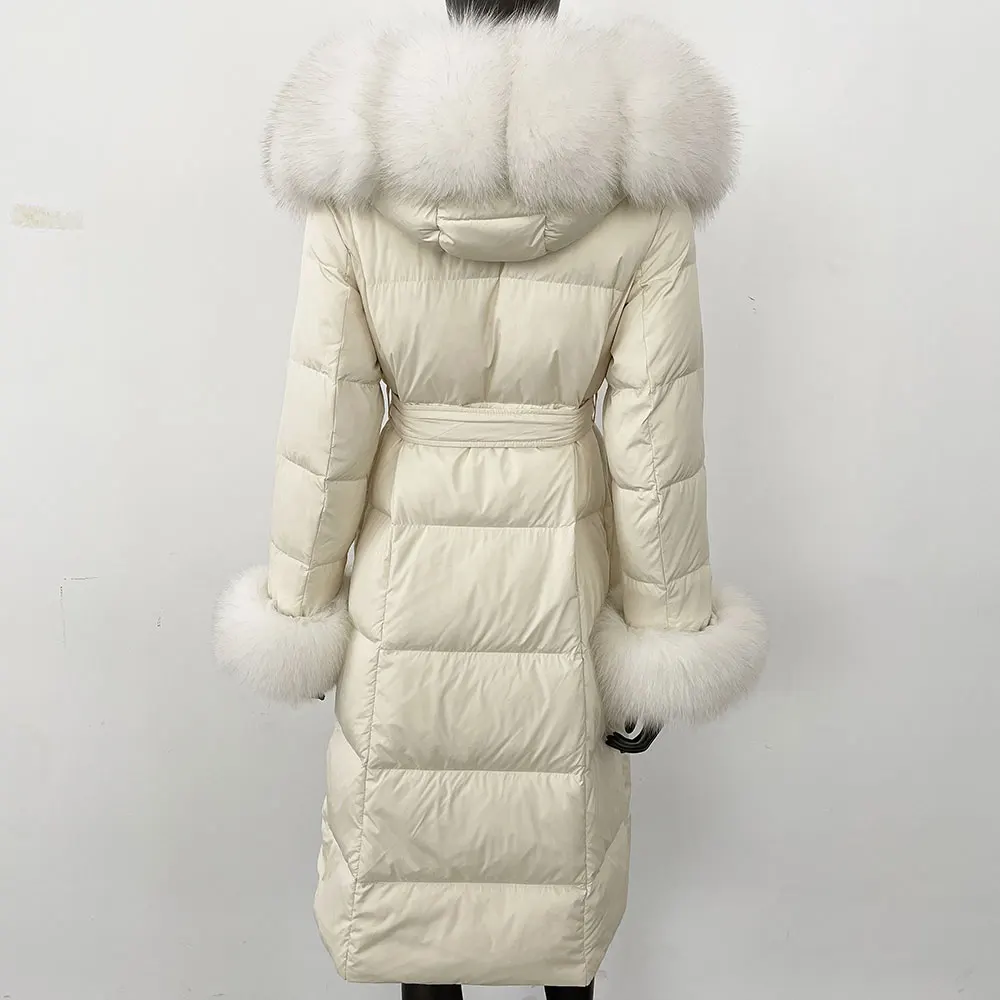 OFTBUY 2024 Long Winter Jacket Women Natural Real Raccoon Fox Fur Collar Hooded White Duck Down Coat Thick Warm Casual Outerwear