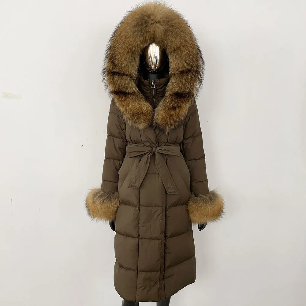 OFTBUY 2024 Long Winter Jacket Women Natural Real Raccoon Fox Fur Collar Hooded White Duck Down Coat Thick Warm Casual Outerwear