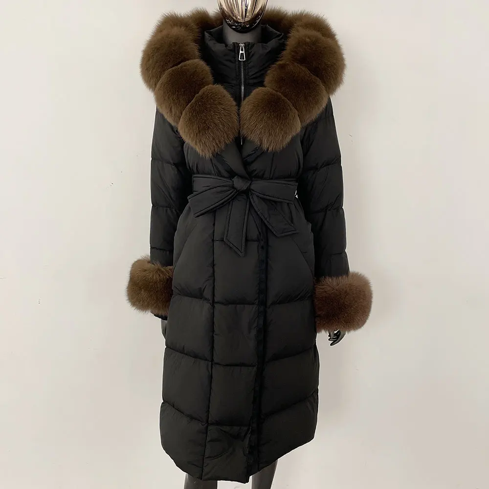 OFTBUY 2024 Long Winter Jacket Women Natural Real Raccoon Fox Fur Collar Hooded White Duck Down Coat Thick Warm Casual Outerwear