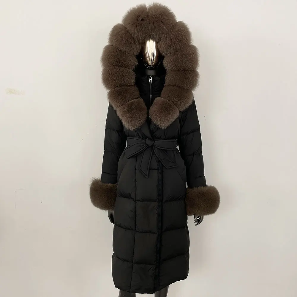 OFTBUY 2024 Long Winter Jacket Women Natural Real Raccoon Fox Fur Collar Hooded White Duck Down Coat Thick Warm Casual Outerwear