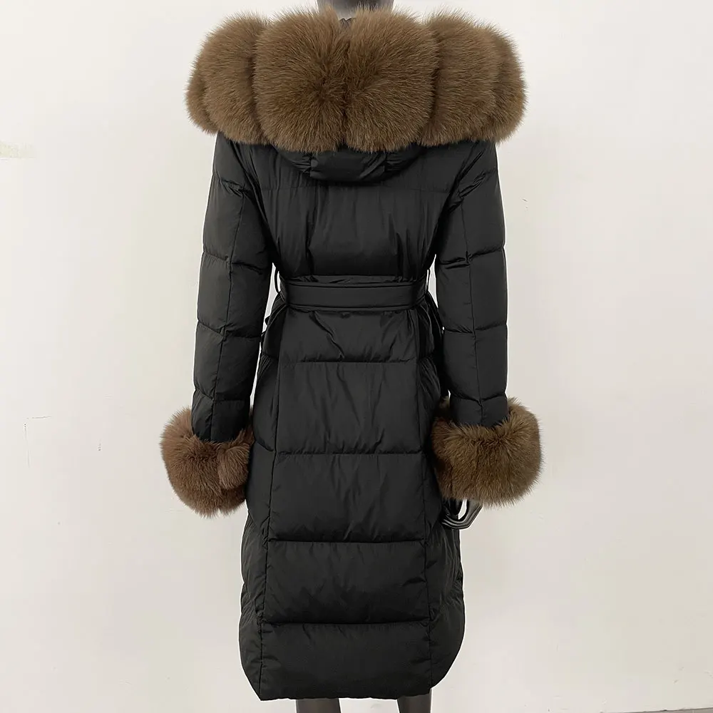 OFTBUY 2024 Long Winter Jacket Women Natural Real Raccoon Fox Fur Collar Hooded White Duck Down Coat Thick Warm Casual Outerwear
