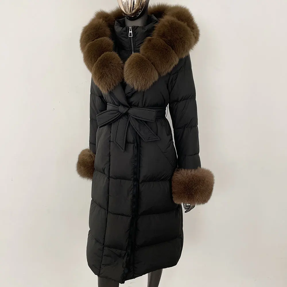 OFTBUY 2024 Long Winter Jacket Women Natural Real Raccoon Fox Fur Collar Hooded White Duck Down Coat Thick Warm Casual Outerwear