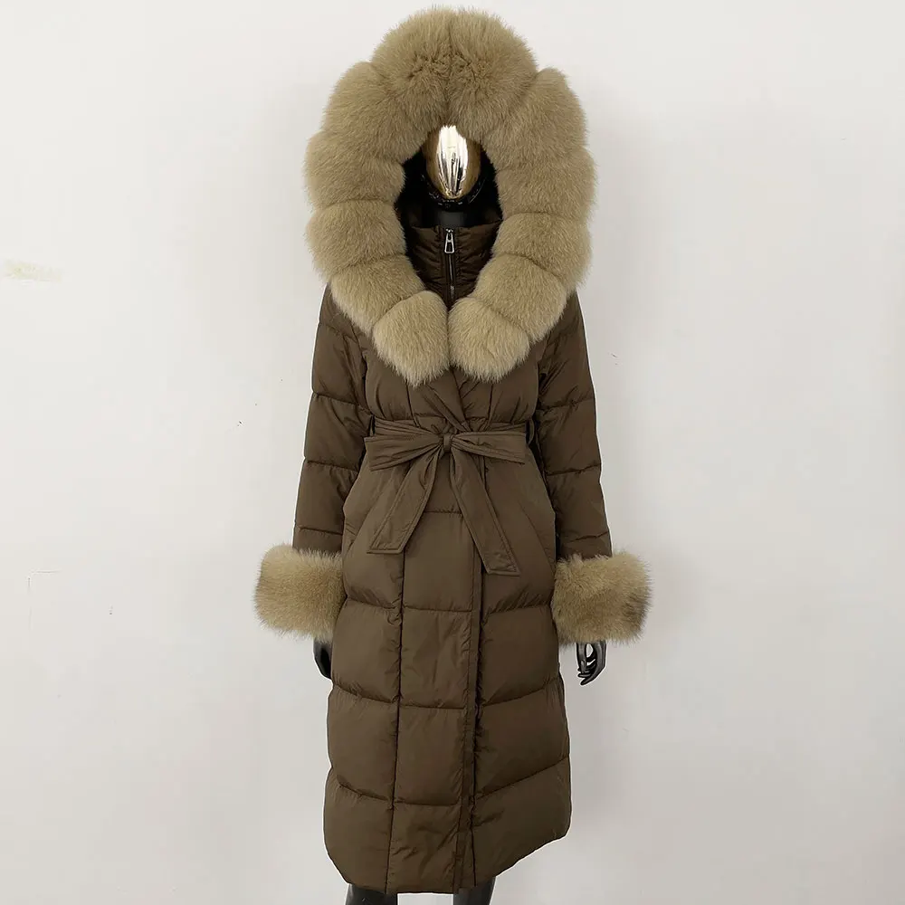 OFTBUY 2024 Long Winter Jacket Women Natural Real Raccoon Fox Fur Collar Hooded White Duck Down Coat Thick Warm Casual Outerwear