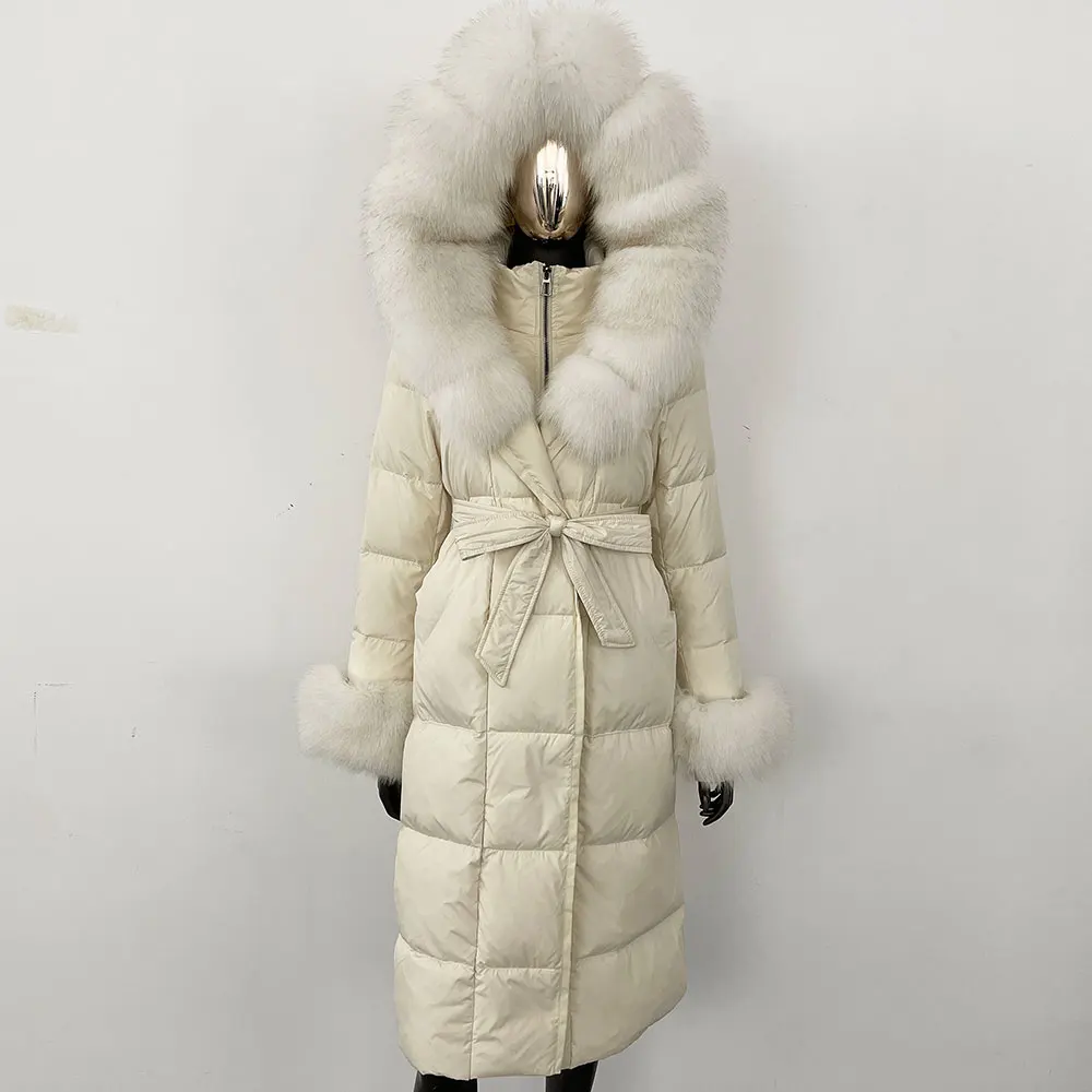 OFTBUY 2024 Long Winter Jacket Women Natural Real Raccoon Fox Fur Collar Hooded White Duck Down Coat Thick Warm Casual Outerwear