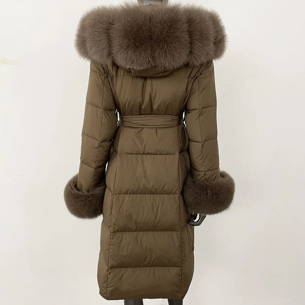 OFTBUY 2024 Long Winter Jacket Women Natural Real Raccoon Fox Fur Collar Hooded White Duck Down Coat Thick Warm Casual Outerwear