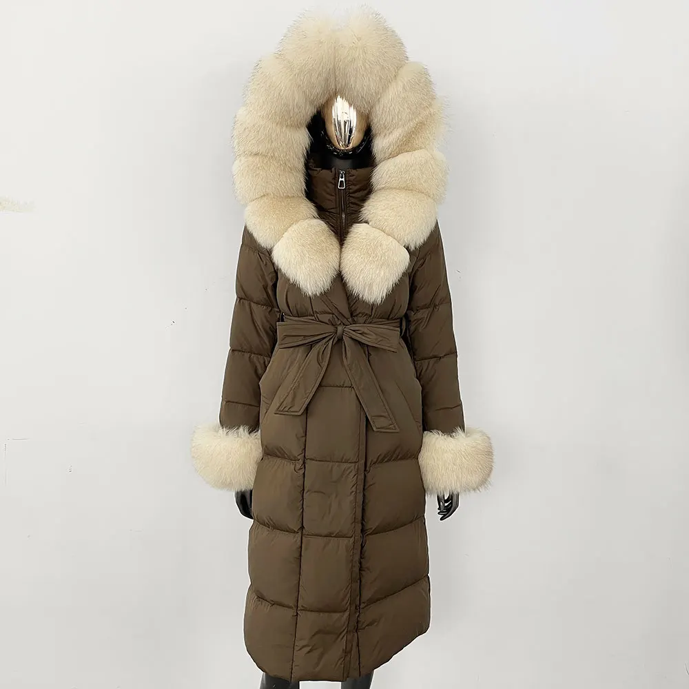OFTBUY 2024 Long Winter Jacket Women Natural Real Raccoon Fox Fur Collar Hooded White Duck Down Coat Thick Warm Casual Outerwear