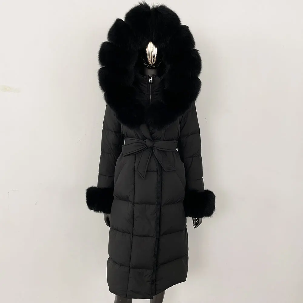 OFTBUY 2024 Long Winter Jacket Women Natural Real Raccoon Fox Fur Collar Hooded White Duck Down Coat Thick Warm Casual Outerwear