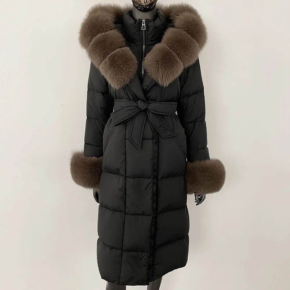 OFTBUY 2024 Long Winter Jacket Women Natural Real Raccoon Fox Fur Collar Hooded White Duck Down Coat Thick Warm Casual Outerwear