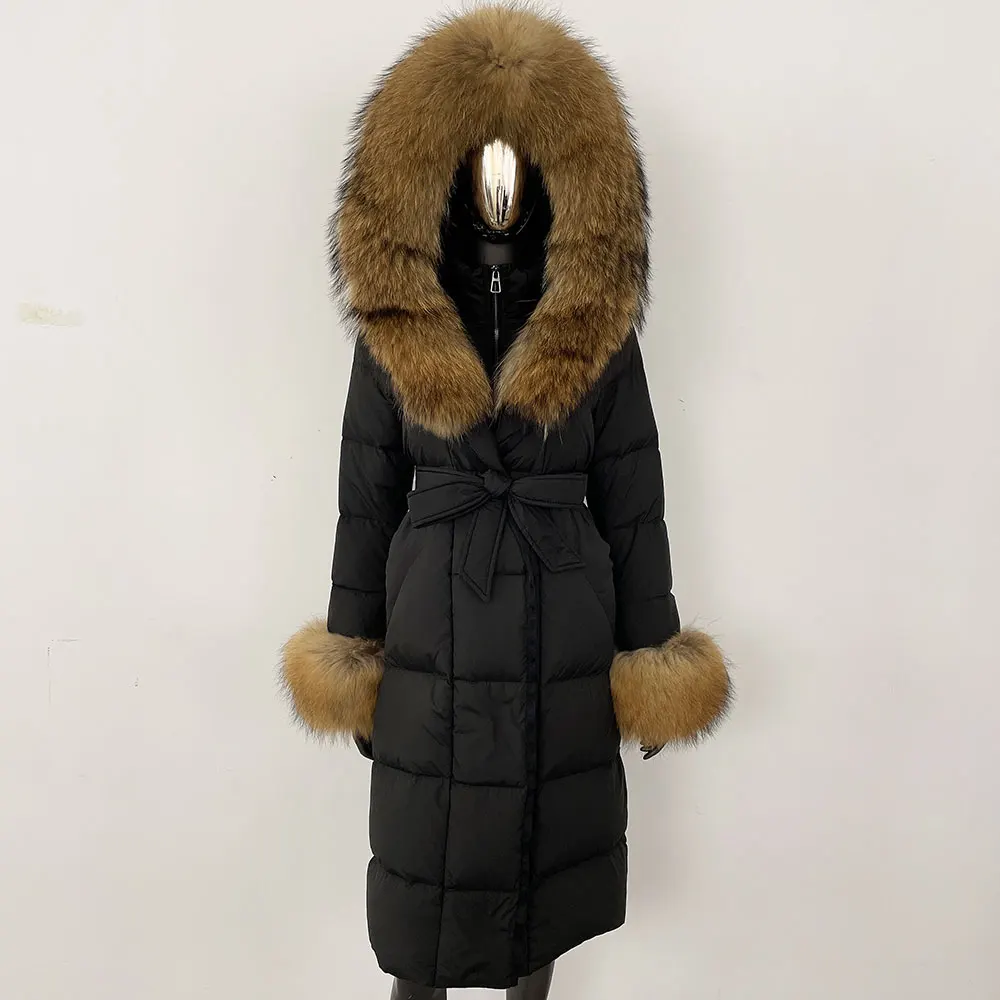 OFTBUY 2024 Long Winter Jacket Women Natural Real Raccoon Fox Fur Collar Hooded White Duck Down Coat Thick Warm Casual Outerwear