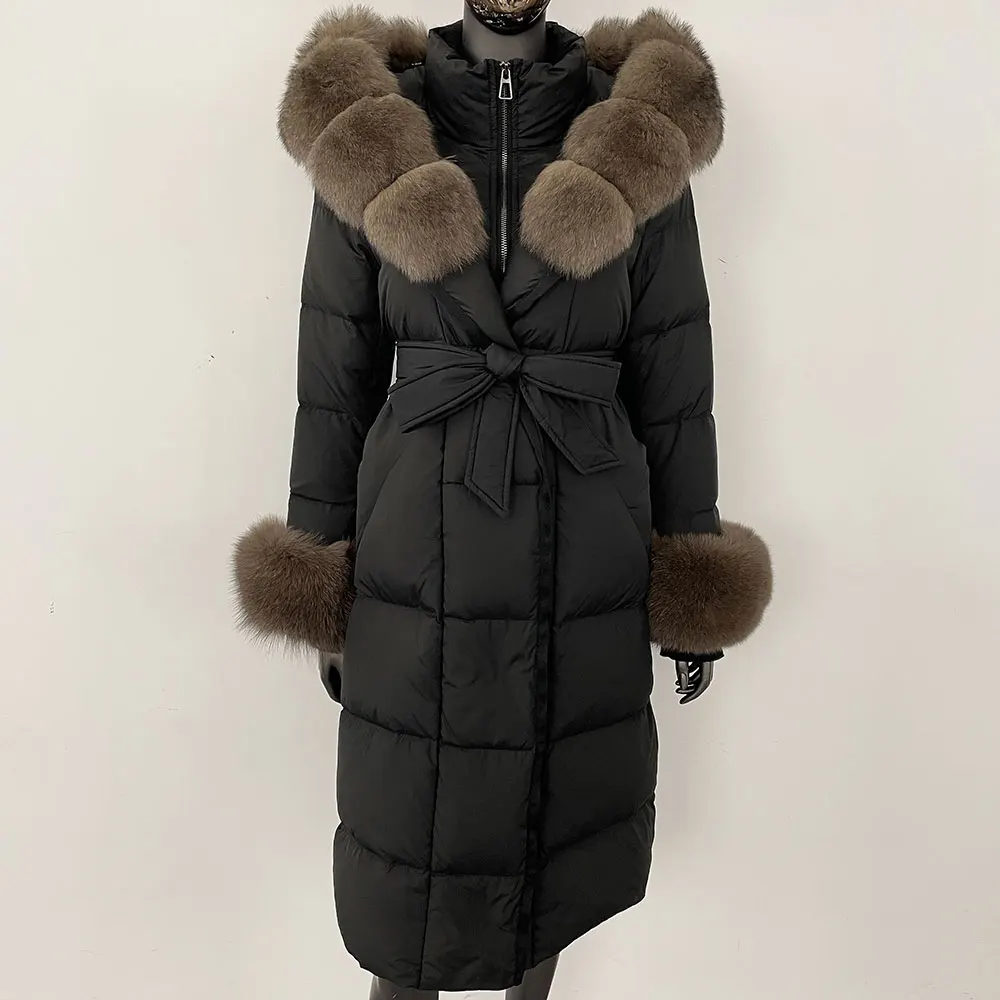 OFTBUY 2024 Long Winter Jacket Women Natural Real Raccoon Fox Fur Collar Hooded White Duck Down Coat Thick Warm Casual Outerwear
