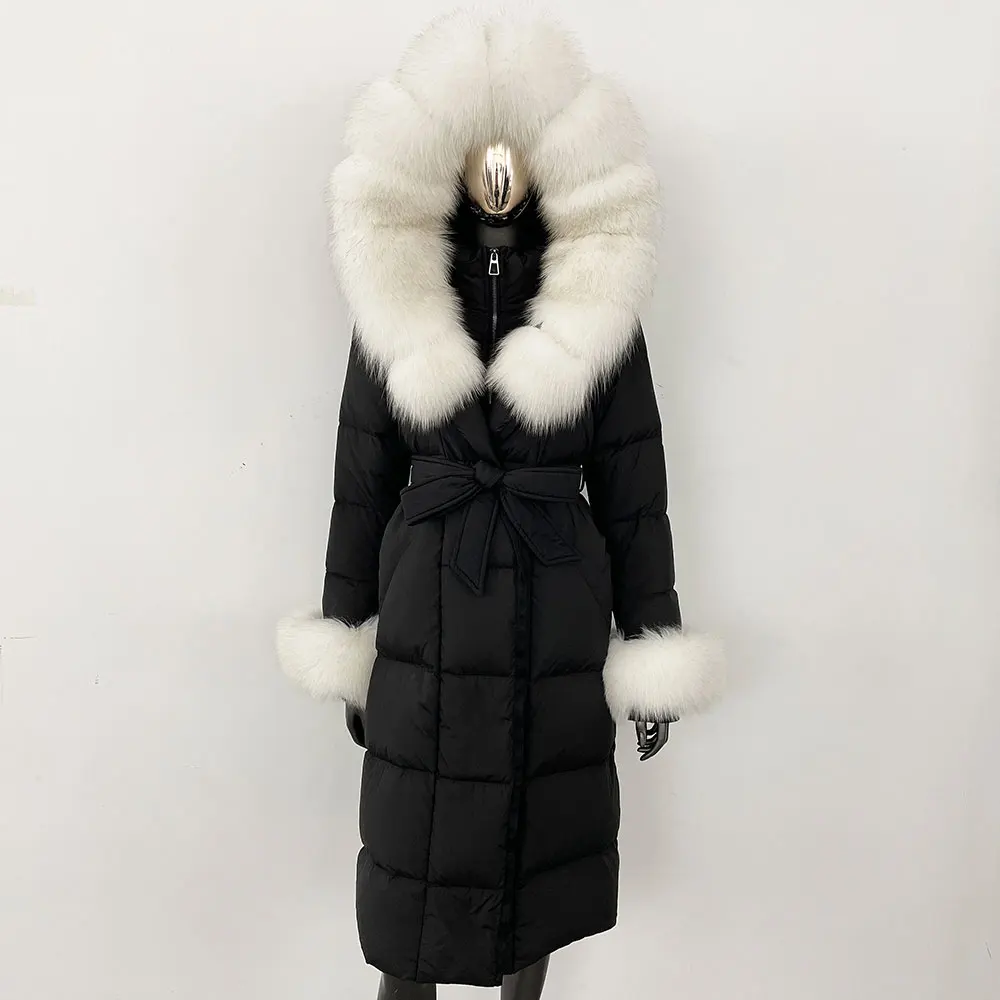 OFTBUY 2024 Long Winter Jacket Women Natural Real Raccoon Fox Fur Collar Hooded White Duck Down Coat Thick Warm Casual Outerwear