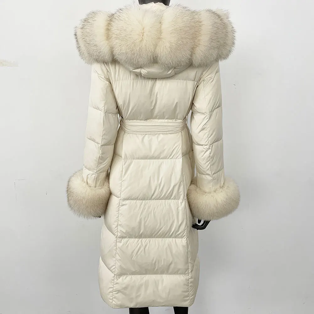 OFTBUY 2024 Long Winter Jacket Women Natural Real Raccoon Fox Fur Collar Hooded White Duck Down Coat Thick Warm Casual Outerwear
