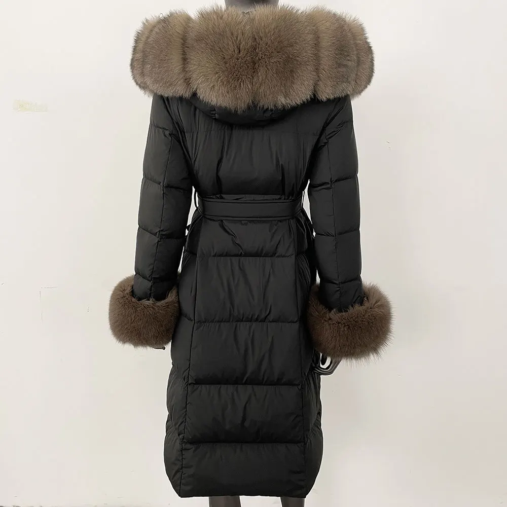 OFTBUY 2024 Long Winter Jacket Women Natural Real Raccoon Fox Fur Collar Hooded White Duck Down Coat Thick Warm Casual Outerwear