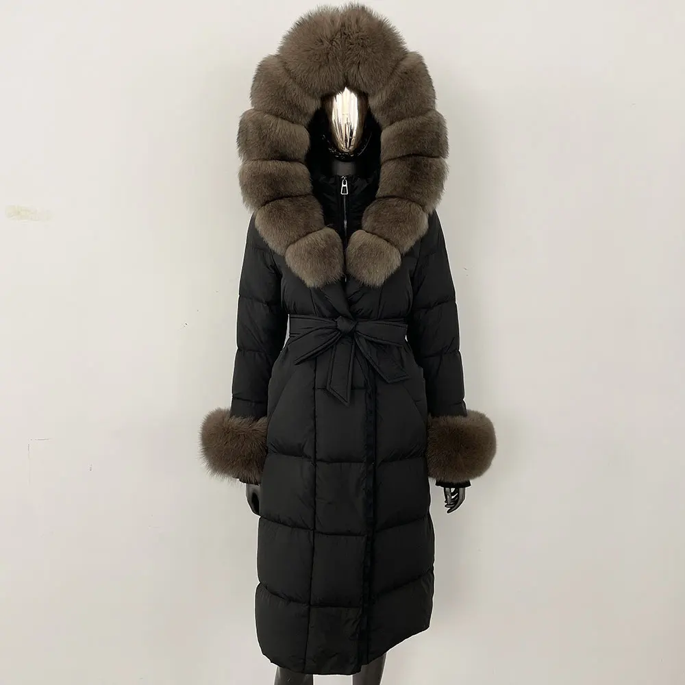 OFTBUY 2024 Long Winter Jacket Women Natural Real Raccoon Fox Fur Collar Hooded White Duck Down Coat Thick Warm Casual Outerwear