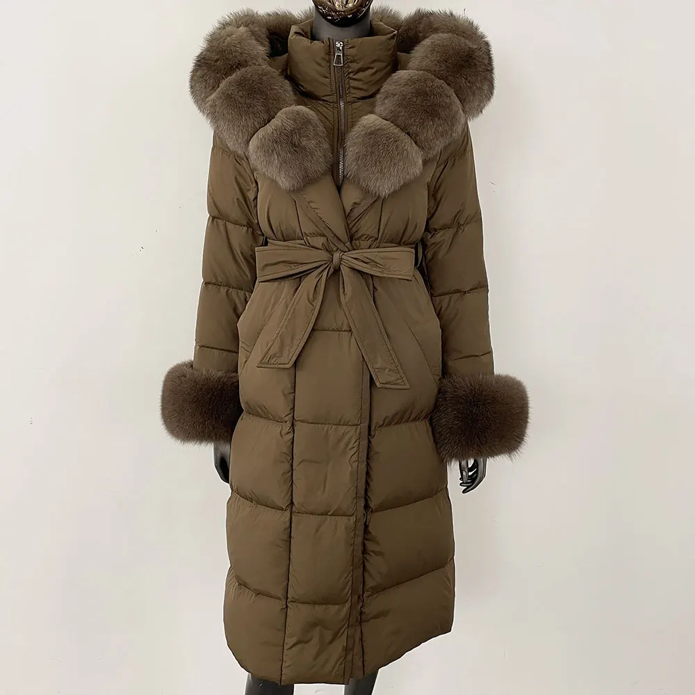 OFTBUY 2024 Long Winter Jacket Women Natural Real Raccoon Fox Fur Collar Hooded White Duck Down Coat Thick Warm Casual Outerwear