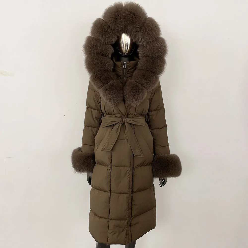 OFTBUY 2024 Long Winter Jacket Women Natural Real Raccoon Fox Fur Collar Hooded White Duck Down Coat Thick Warm Casual Outerwear